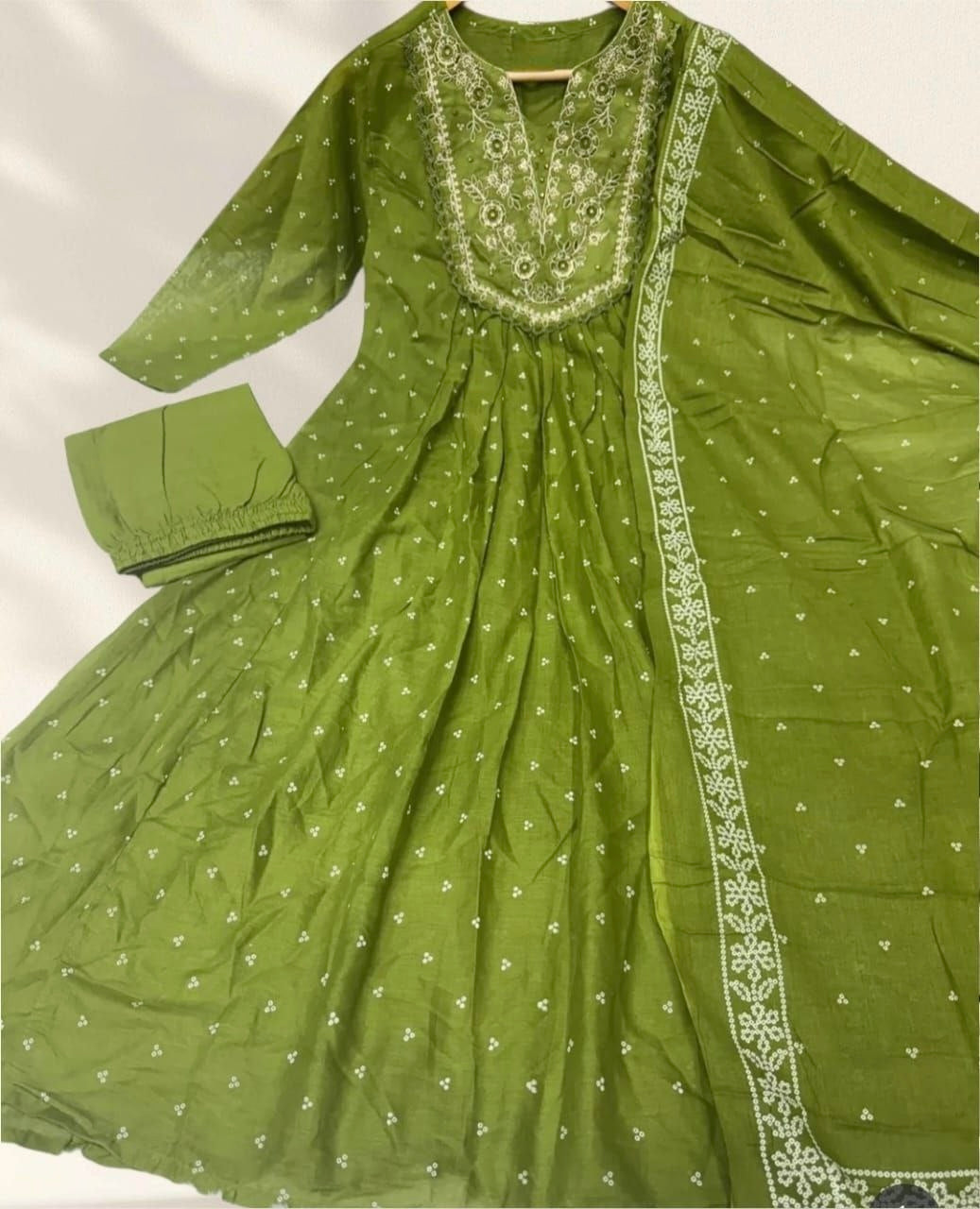 Festive Anarkali Cotton Women’s Kurta Pant Set with Dupatta mahezon