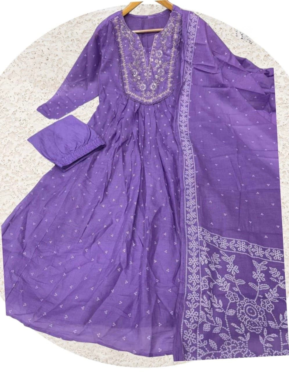 Festive Anarkali Cotton Women’s Kurta Pant Set with Dupatta mahezon