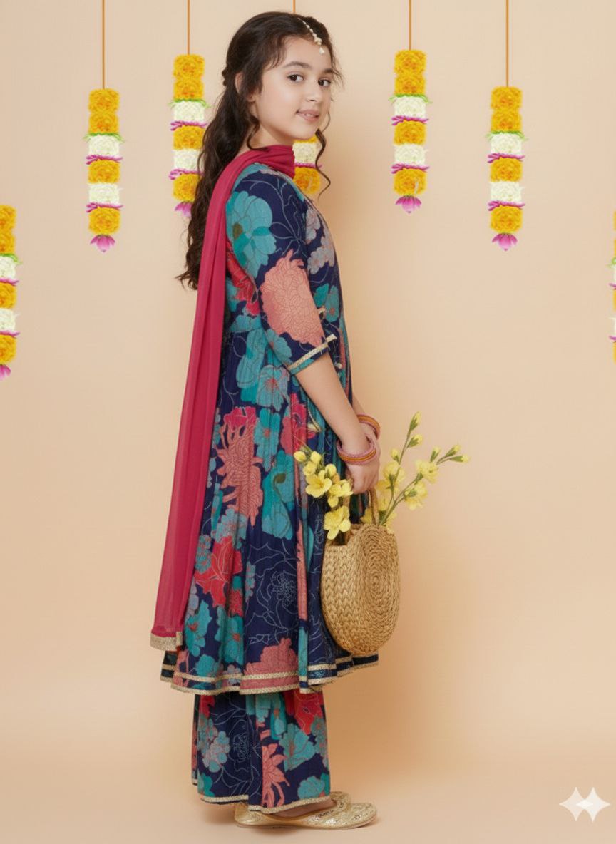 Stylish Girl Kids Kurta Sharara Dupatta Dress mahezon