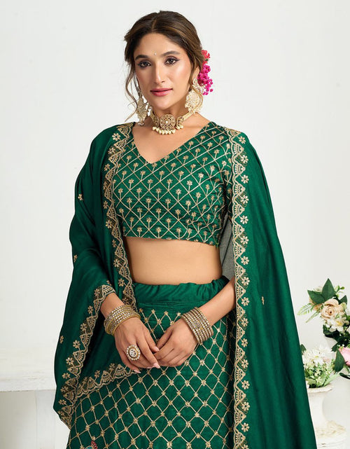 Load image into Gallery viewer, Green Crunchy Silk Ethnic Traditional Indian Couple Wear Same Matching Men Kurta Women Lehenga Blouse Dupatta for Weddings mahezon
