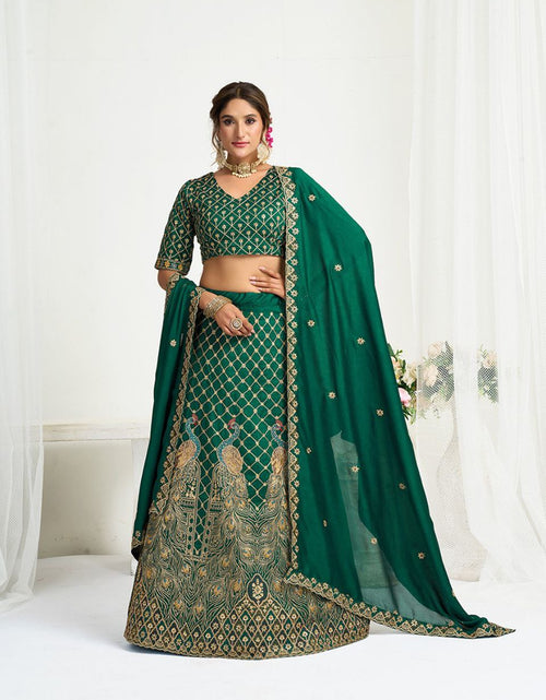 Load image into Gallery viewer, Green Crunchy Silk Ethnic Traditional Indian Couple Wear Same Matching Men Kurta Women Lehenga Blouse Dupatta for Weddings mahezon
