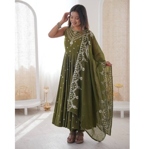 Designer Anarkali Women Gown Pant with Dupatta Suit mahezon