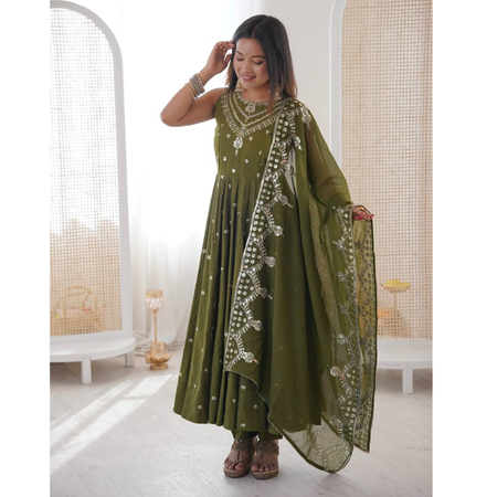 Designer Anarkali Women Gown Pant with Dupatta Suit mahezon