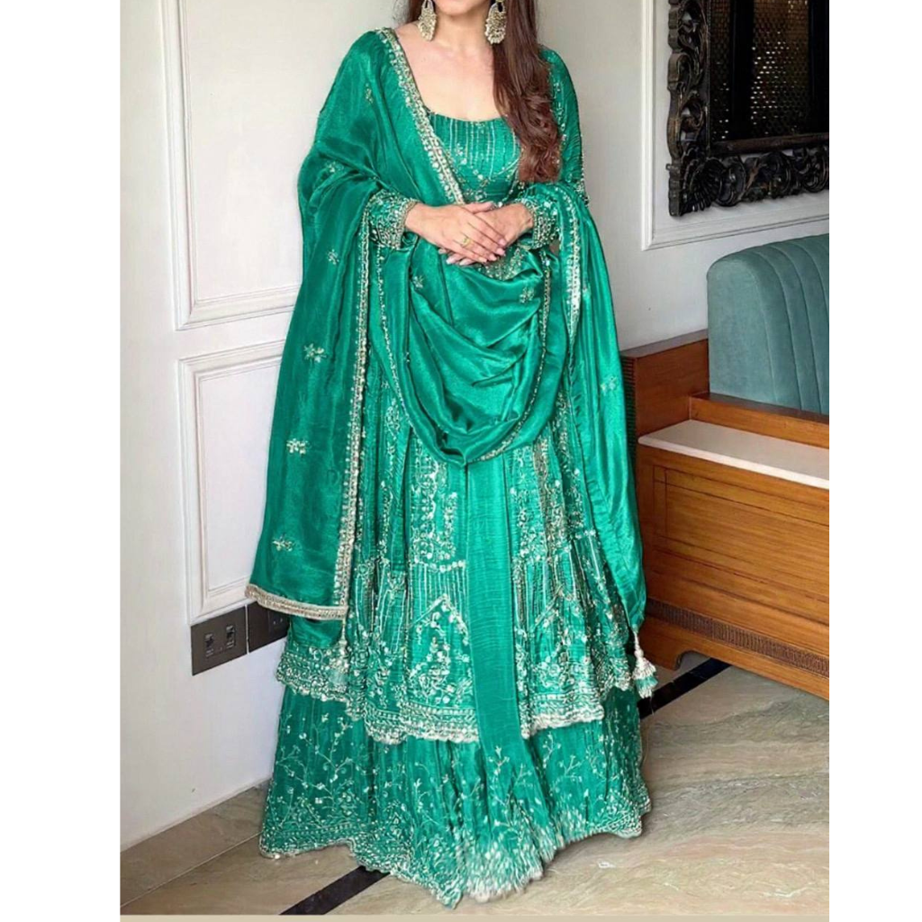 Designer Havy Crunchi Silk With Embroidery Work Gown Lehenga mahezon