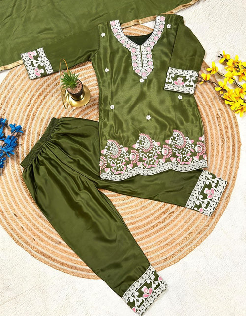 Load image into Gallery viewer, Festive Embroidery Kid Girl Kurti Palazzo with Dupatta Suit mahezon

