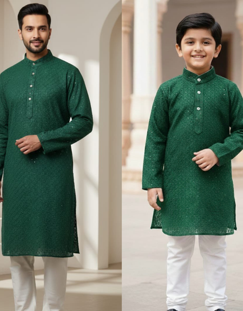 Load image into Gallery viewer, Father and Son Sequence Matching Twinning Kurta Pajama Outfit Set mahezon

