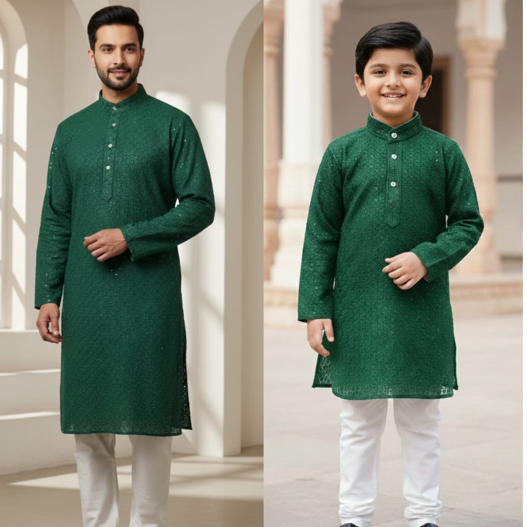 Father and Son Sequence Matching Twinning Kurta Pajama Outfit Set mahezon
