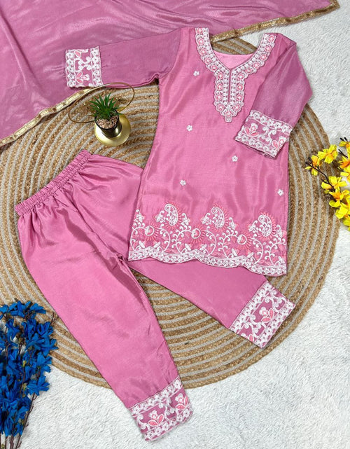 Load image into Gallery viewer, Festive Embroidery Kid Girl Kurti Palazzo with Dupatta Suit mahezon
