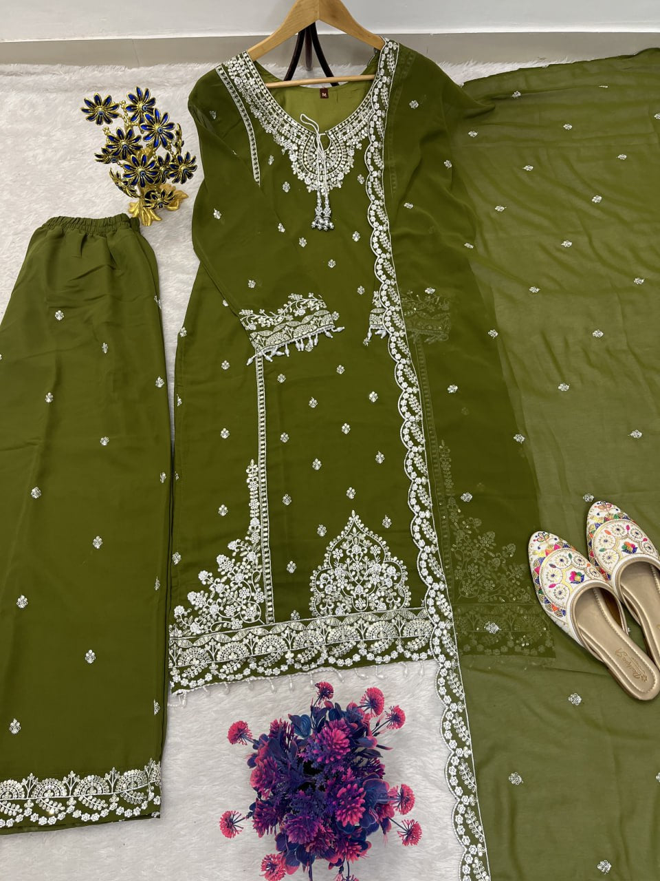 Festive Women Top Palazzo Dupatta Suit mahezon