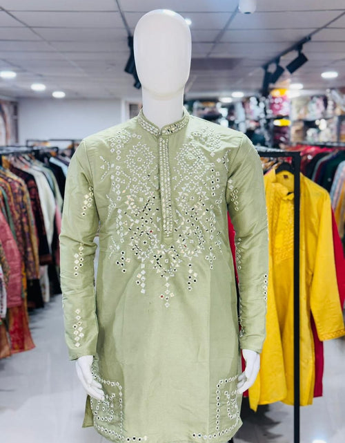 Load image into Gallery viewer, Indian Traditional Silk Embroidery Men’s Short Kurta Pajama Set mahezon
