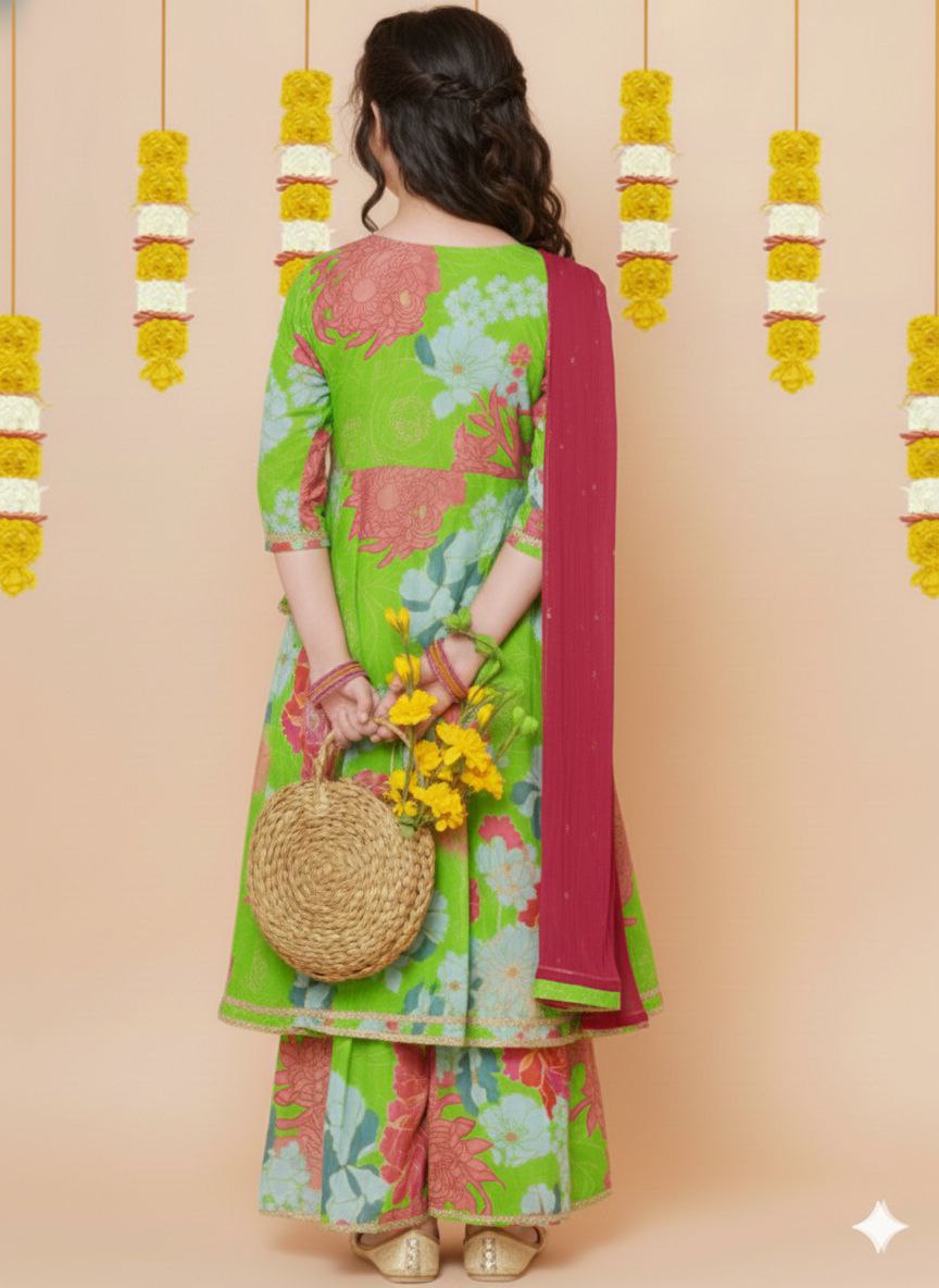 Stylish Girl Kids Kurta Sharara Dupatta Dress mahezon