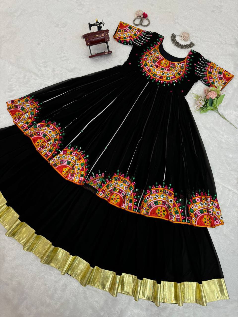 Navratri Garba Embroidery Black Women Lehenga Blouse mahezon