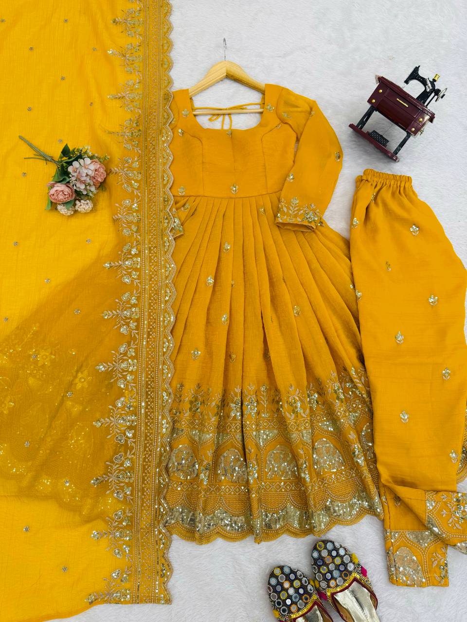 Haldi Wedding Anarkali Women’s Kurti Pant Dupatta Set