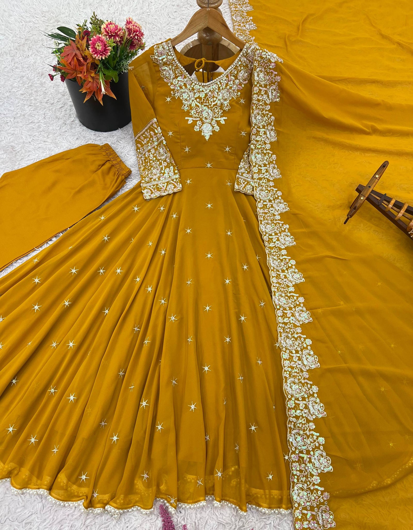 Festive Anarkali Women Gown Pant Dupatta set mahezon