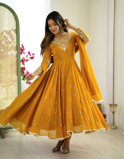 Load image into Gallery viewer, Women Embroidered Sequence Designer Anarkali Three Piece Set Royal Export
