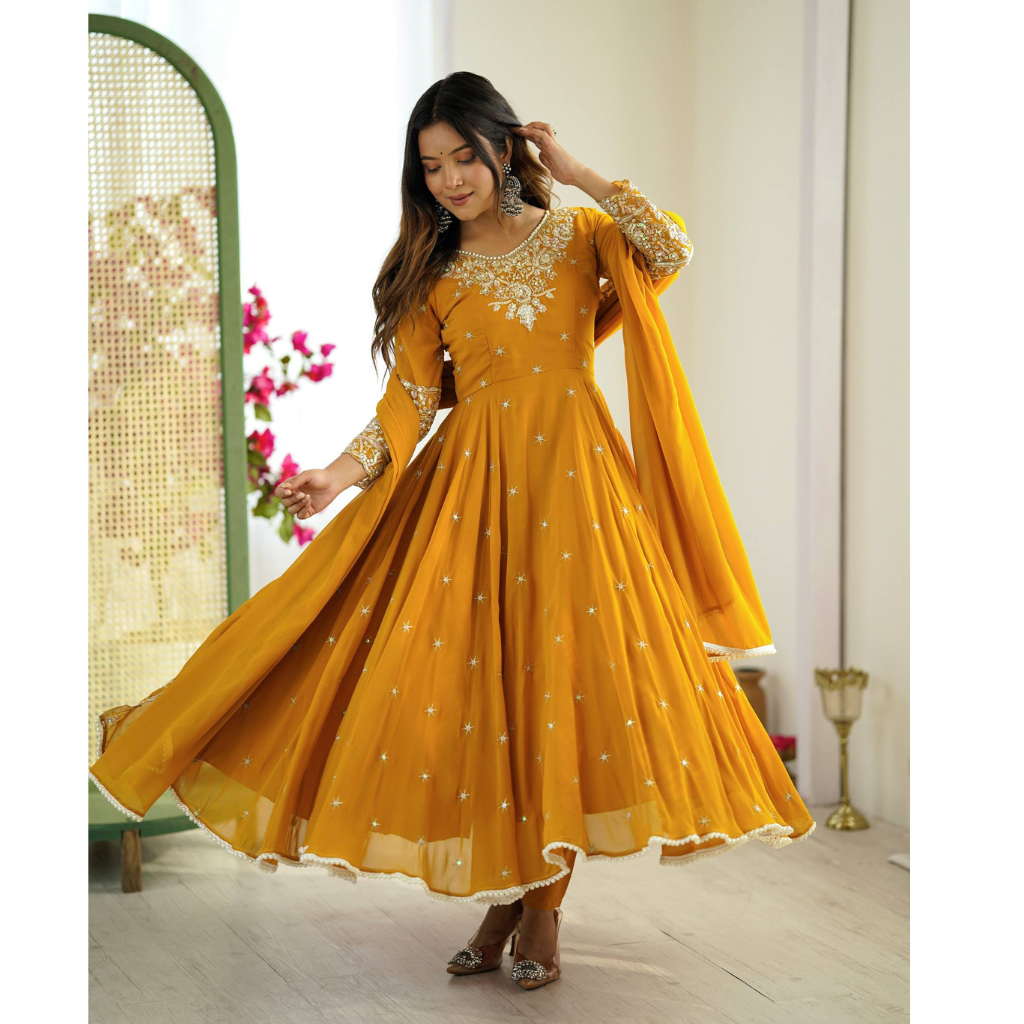 Women Embroidered Sequence Designer Anarkali Three Piece Set Royal Export