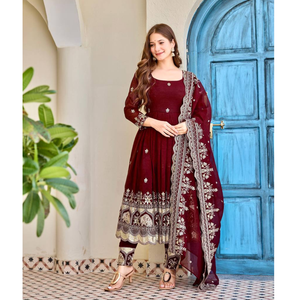 Havy Crunchi Silk with Embroidery Work Women’s Anarkali Kurta Pant Dupatta mahezon