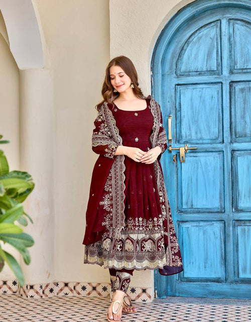 Load image into Gallery viewer, Havy Crunchi Silk with Embroidery Work Women’s Anarkali Kurta Pant Dupatta mahezon

