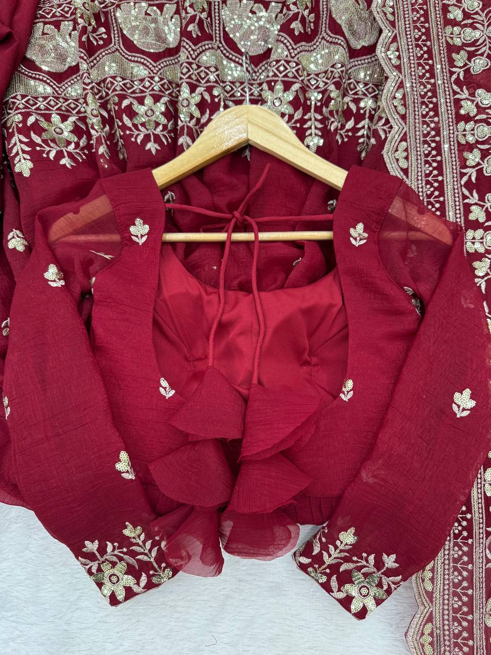 Havy Crunchi Silk with Embroidery Work Women’s Anarkali Kurta Pant Dupatta mahezon