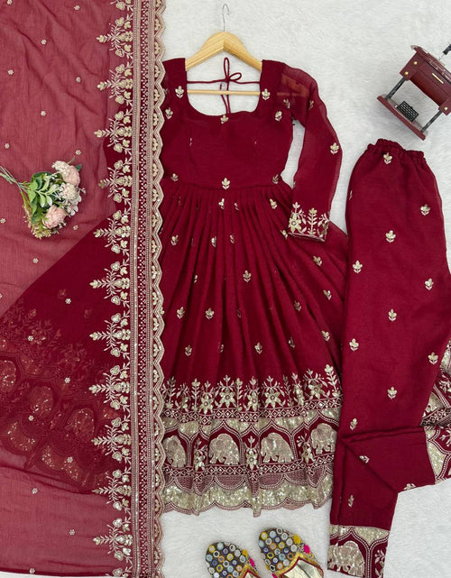 Load image into Gallery viewer, Havy Crunchi Silk with Embroidery Work Women’s Anarkali Kurta Pant Dupatta mahezon
