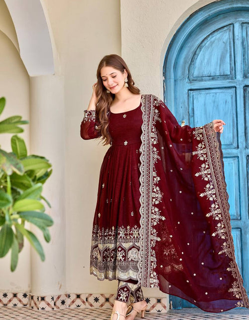 Load image into Gallery viewer, Havy Crunchi Silk with Embroidery Work Women’s Anarkali Kurta Pant Dupatta mahezon
