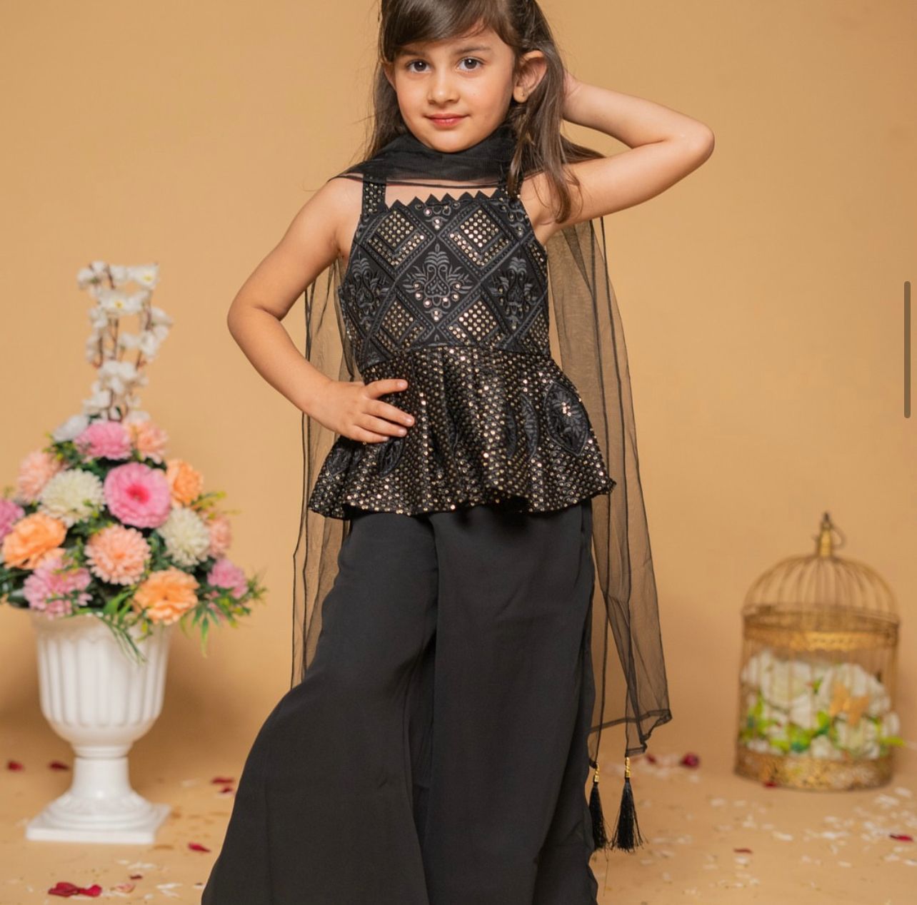 Beautiful Embroidery Party wear Kids Top Sharara dress mahezon