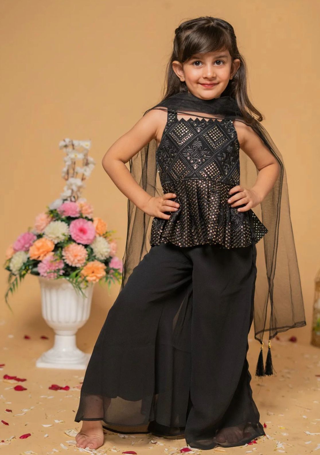 Beautiful Embroidery Party wear Kids Top Sharara dress mahezon