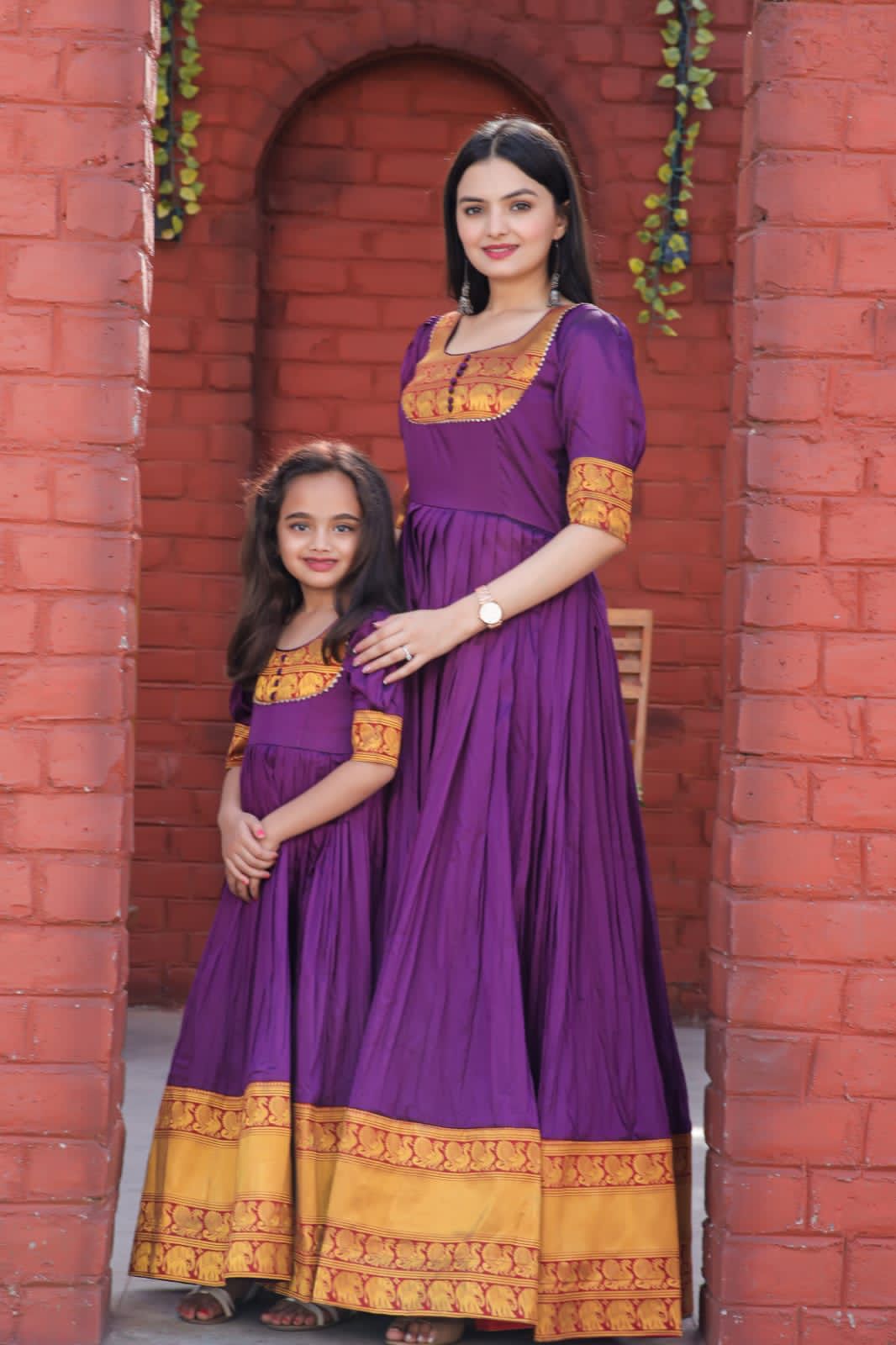 Premium Designer Etnic Wear Mom and Daughter Same Matching Gown Collection mahezon