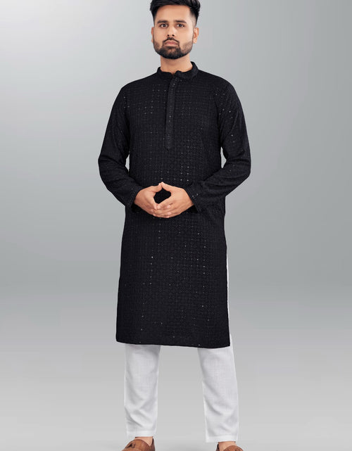 Load image into Gallery viewer, Beautiful Mens Chikankari Long Black Kurta mahezon
