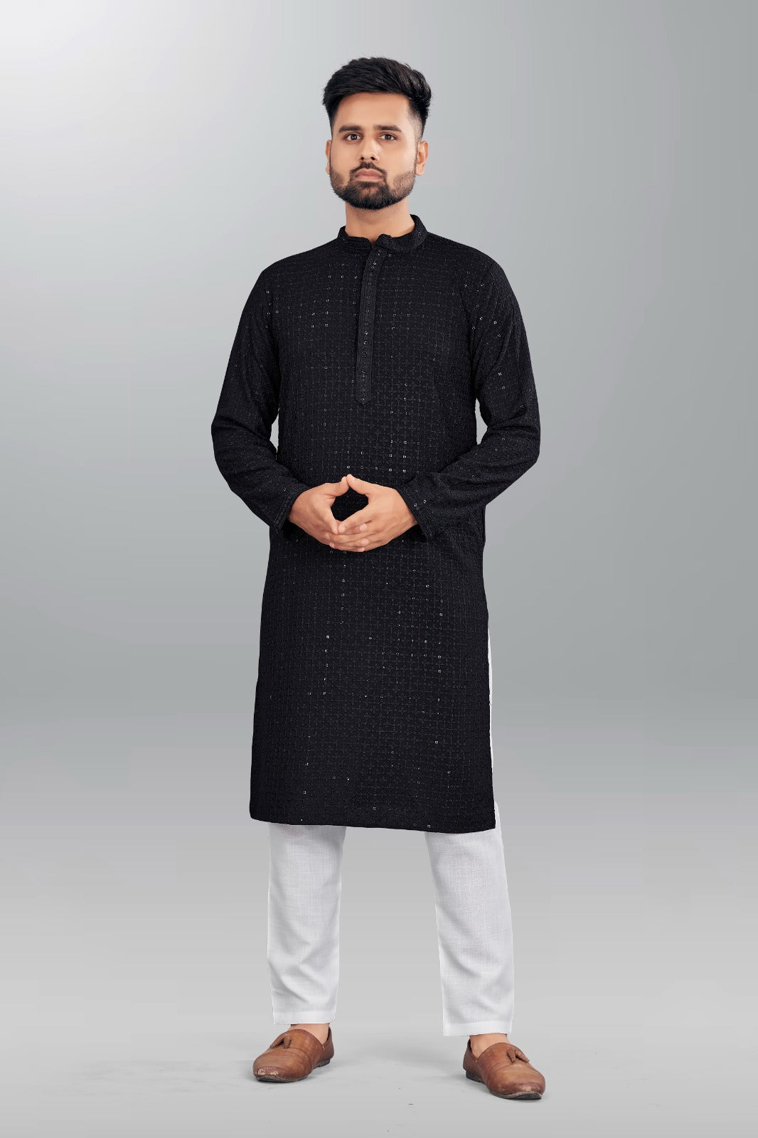 Beautiful Mens Chikankari Long Black Kurta mahezon