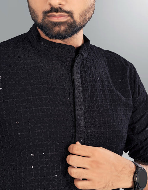 Load image into Gallery viewer, Beautiful Mens Chikankari Long Black Kurta mahezon
