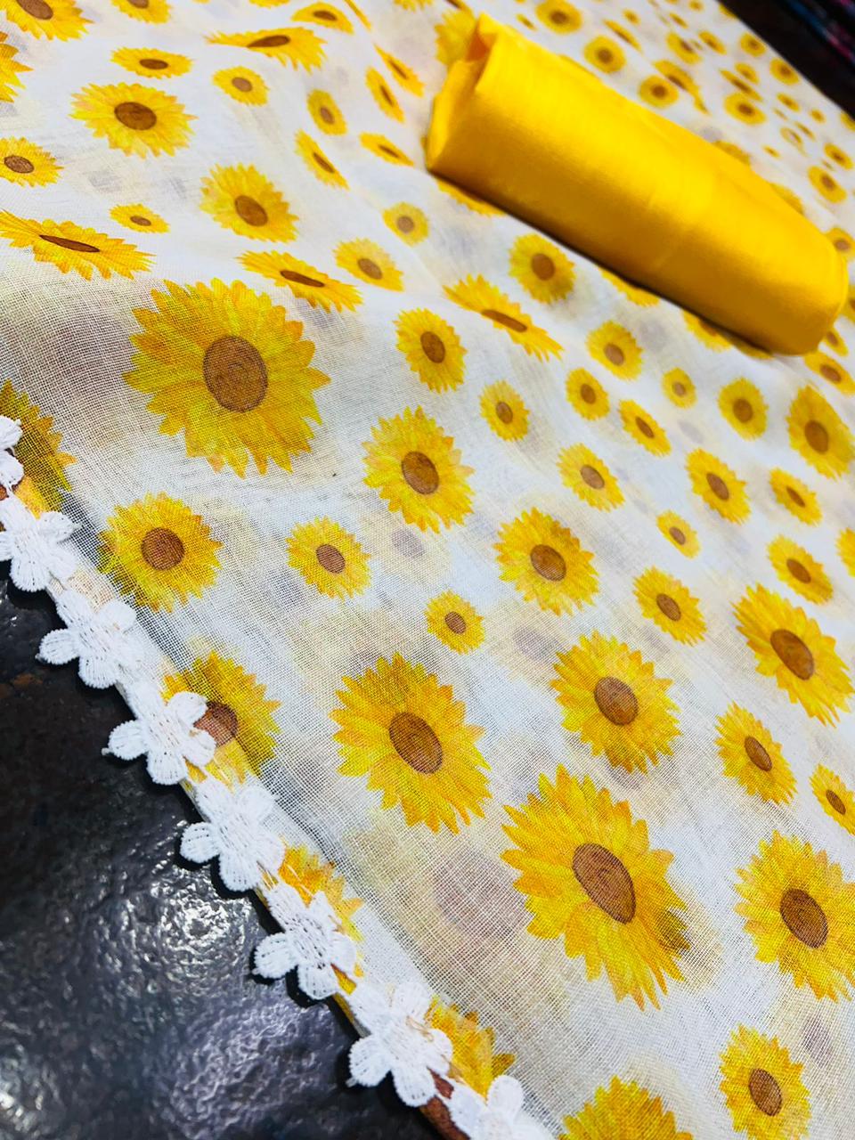 Beautiful Women Sunflower Floral design Saree mahezon