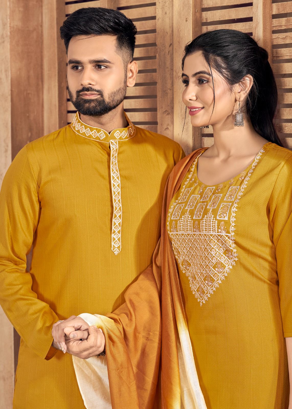 Beautiful Couple wear Collection Men Kurta Pajama and Women Kurti Pant Dupatta set mahezon