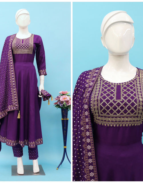 Load image into Gallery viewer, Women Reyon Purple Kurti Pant with Dupatta set mahezon
