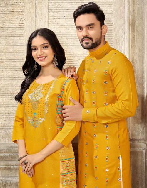 Load image into Gallery viewer, Beautiful Men&#39;s and Women&#39;s Yellow Pure Cotton Same Matching Couple wear Dress mahezon

