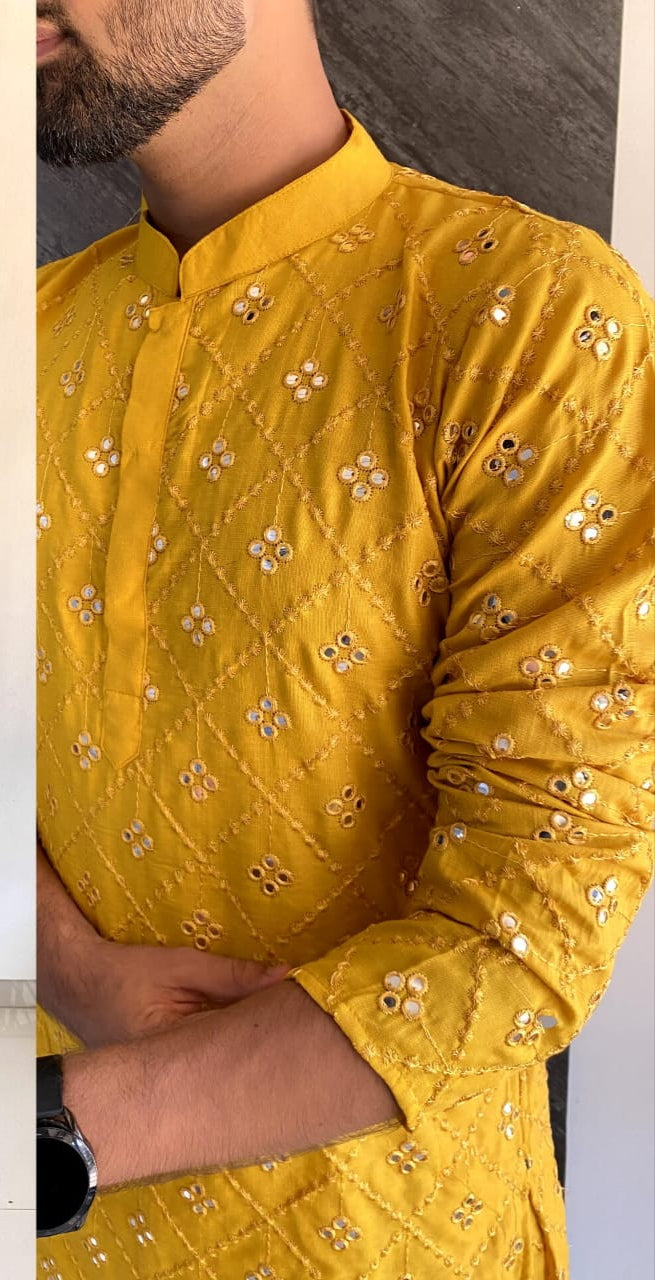 Men's Traditional Yellow Kurta Pajama set mahezon