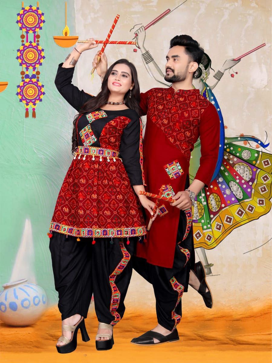 Couple wear Traditional Navratri Men Kurta Dhoti and Women Kedia Dhoti mahezon