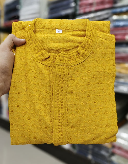 Load image into Gallery viewer, Cotton Chikankari Wedding Men&#39;s Kurta Payjama Yellow mahezon
