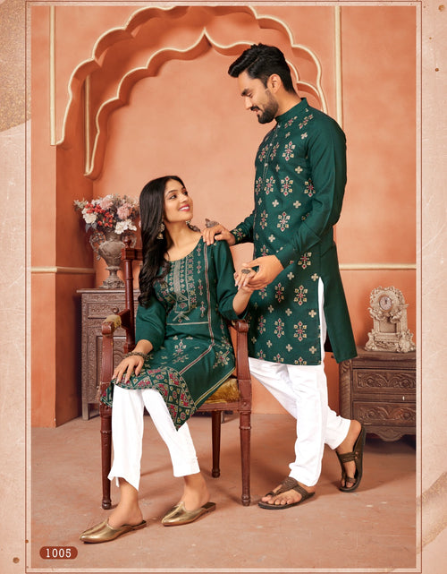 Load image into Gallery viewer, Cotton Traditional Wedding Couple Wear Same Matching Outfits Green mahezon
