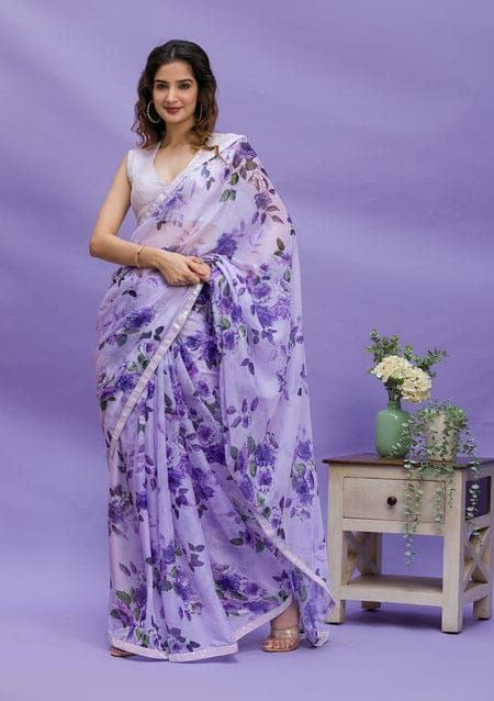 Women Designer White Floral Printed Saree mahezon