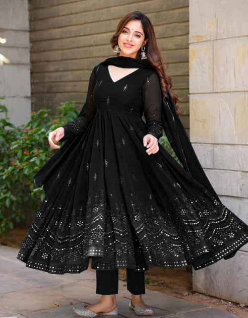 Buy Black Georgette Embroidered Sequin Lace Work V Neck Gown For Women by  Naintara Bajaj Online at Aza Fashions.