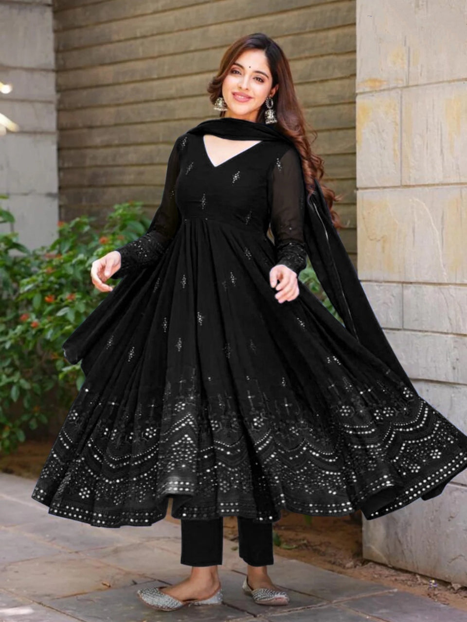 New Black Georgette Anarkali Suit Set With Pant and Dupatta Black Printed Dress  Black Outfit Black Dress Black Anarkali Suit Black Gown Set - Etsy