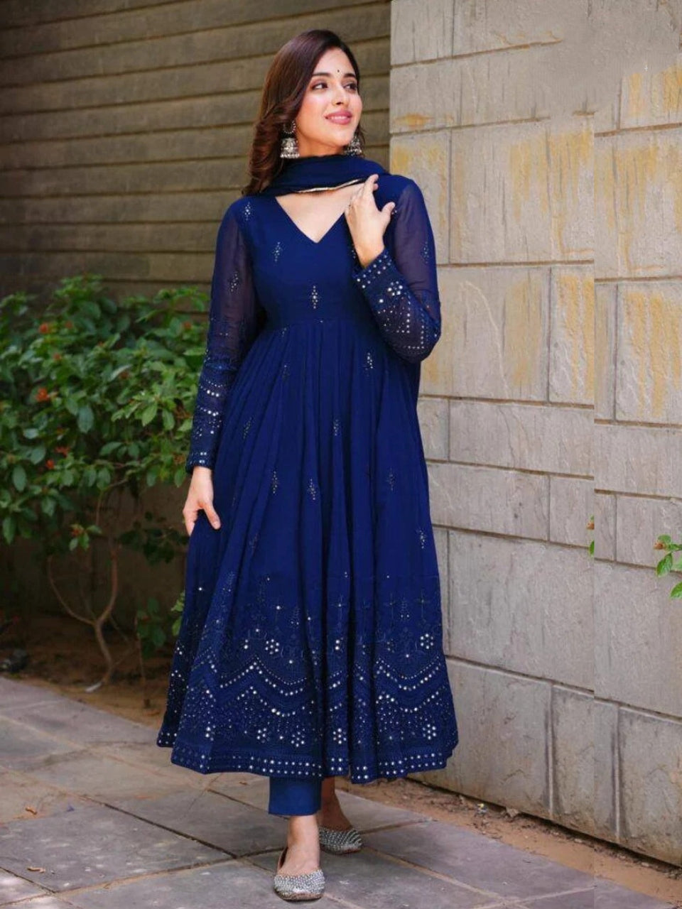 Women Blue Designer Gown with Dupatta set mahezon