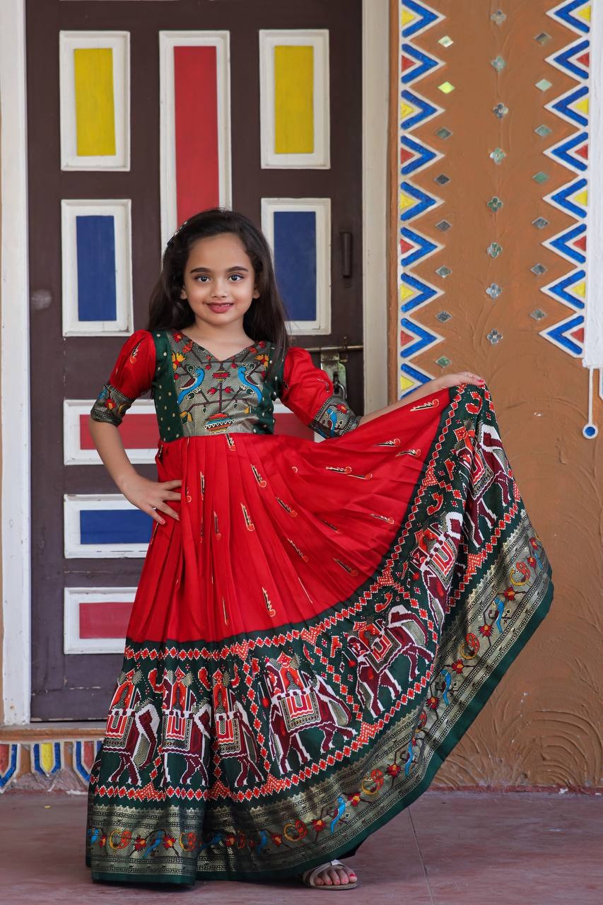 Buy Frocks & Dresses Ethnic Wear Ethnic Silk Booti Party Dress Gown for  Girls- Pink Clothing for Girl Jollee
