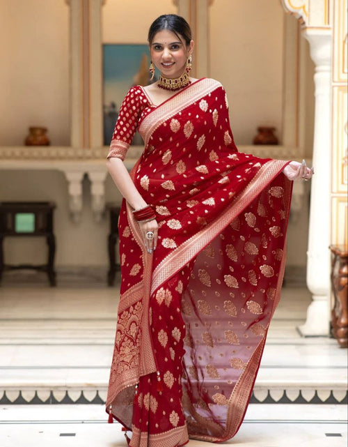 Load image into Gallery viewer, Women&#39;s Red Designer Banarasi Saree mahezon

