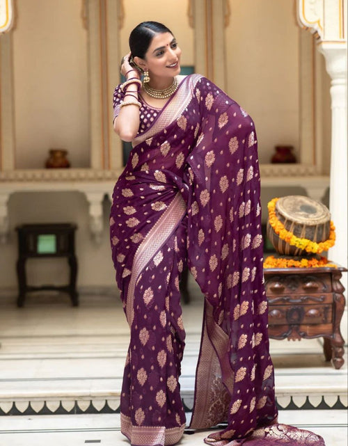 Load image into Gallery viewer, Women&#39;s Purple Designer Banarasi Saree mahezon
