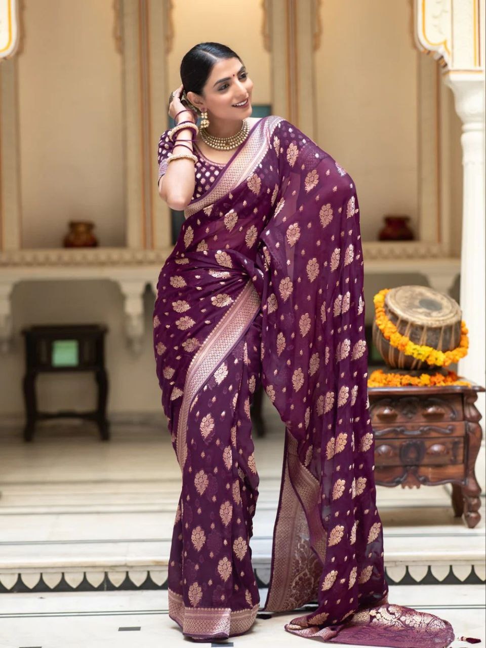 Women's Purple Designer Banarasi Saree mahezon