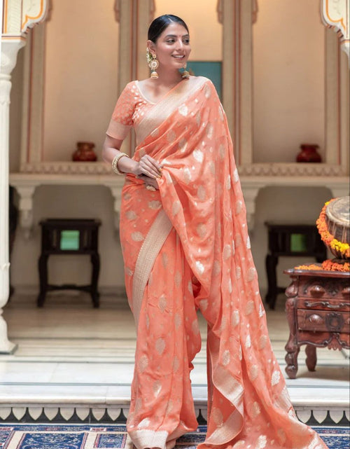 Load image into Gallery viewer, Women&#39;s Orange Designer Banarasi Saree mahezon
