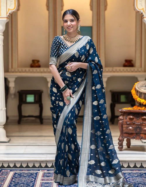 Load image into Gallery viewer, Women&#39;s Blue Designer Banarasi Saree mahezon
