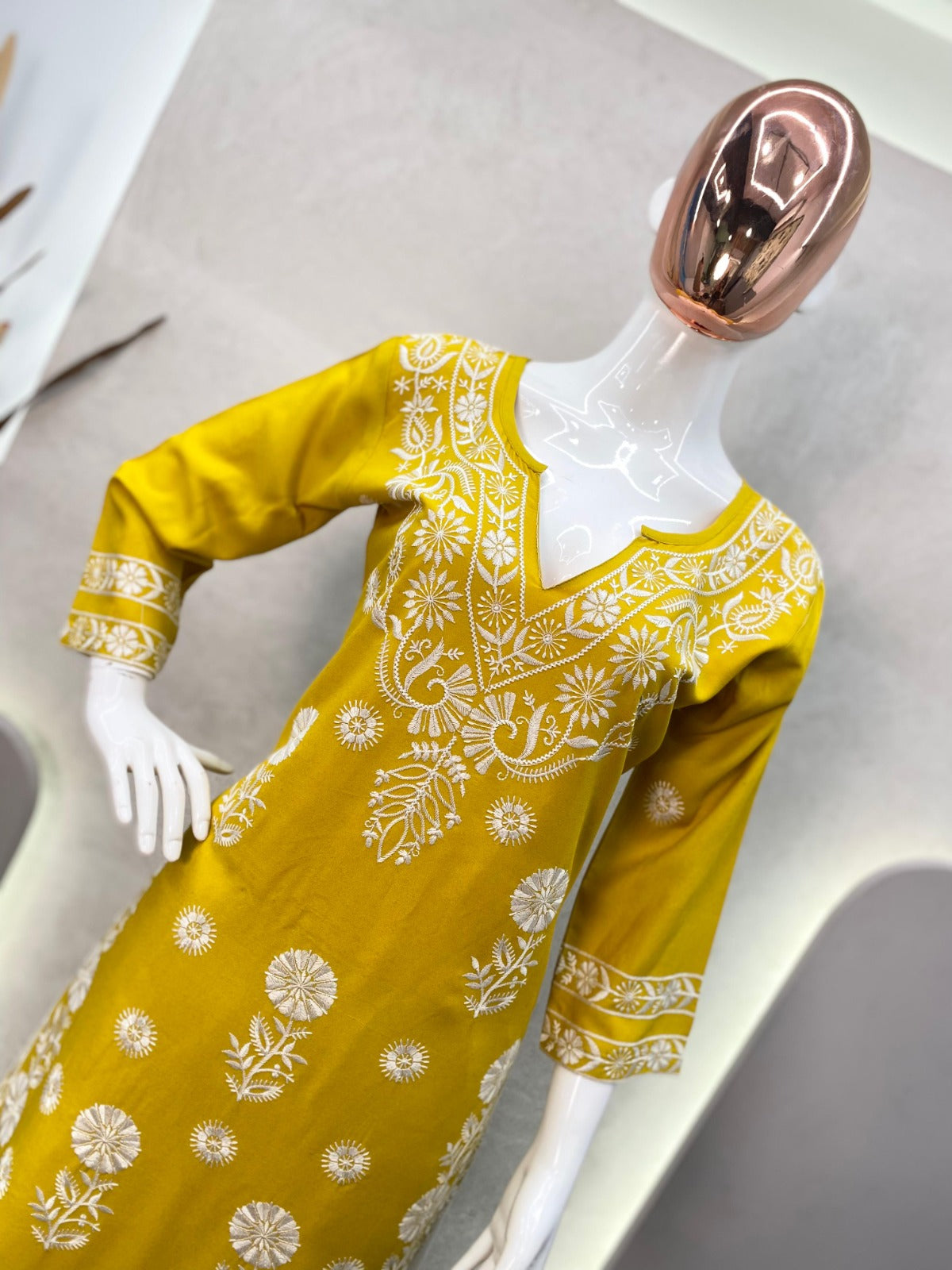 Women's Yellow Embroidery Kurti Plazo Set Party wear mahezon